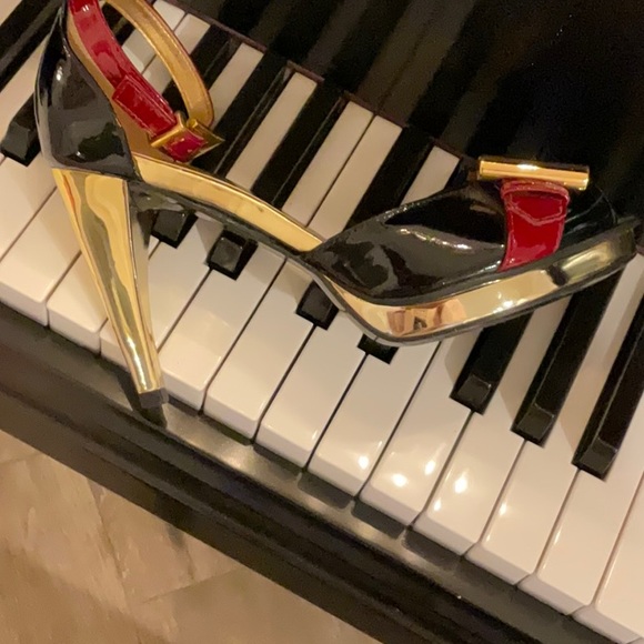 Gianni Bini magnificent shoes size 6 black burgundy and gold - Picture 3 of 12